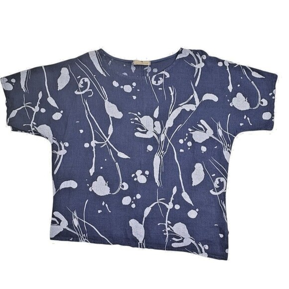 Lands Downunder Linen Lagenlook Italy Top Costal Artsy Botanical Asymmetric M - Picture 1 of 10